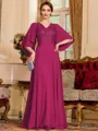 Resplendent A-Line Chiffon Applique V-Neck 1/2 Sleeves Floor-Length Mother of the Bride Dress