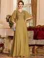 Resplendent A-Line Chiffon Applique V-Neck 1/2 Sleeves Floor-Length Mother of the Bride Dress