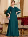 Resplendent A-Line Chiffon Applique V-Neck 1/2 Sleeves Floor-Length Mother of the Bride Dress