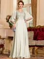 Resplendent A-Line Chiffon Applique V-Neck 1/2 Sleeves Floor-Length Mother of the Bride Dress