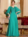 Resplendent A-Line Chiffon Applique V-Neck 1/2 Sleeves Floor-Length Mother of the Bride Dress