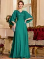 Resplendent A-Line Chiffon Applique V-Neck 1/2 Sleeves Floor-Length Mother of the Bride Dress