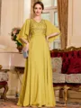 Resplendent A-Line Chiffon Applique V-Neck 1/2 Sleeves Floor-Length Mother of the Bride Dress
