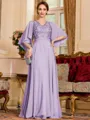 Resplendent A-Line Chiffon Applique V-Neck 1/2 Sleeves Floor-Length Mother of the Bride Dress