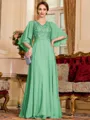 Resplendent A-Line Chiffon Applique V-Neck 1/2 Sleeves Floor-Length Mother of the Bride Dress
