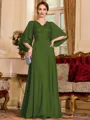Resplendent A-Line Chiffon Applique V-Neck 1/2 Sleeves Floor-Length Mother of the Bride Dress