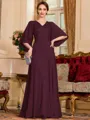 Resplendent A-Line Chiffon Applique V-Neck 1/2 Sleeves Floor-Length Mother of the Bride Dress