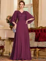 Resplendent A-Line Chiffon Applique V-Neck 1/2 Sleeves Floor-Length Mother of the Bride Dress