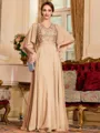 Resplendent A-Line Chiffon Applique V-Neck 1/2 Sleeves Floor-Length Mother of the Bride Dress