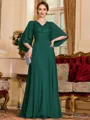 Resplendent A-Line Chiffon Applique V-Neck 1/2 Sleeves Floor-Length Mother of the Bride Dress