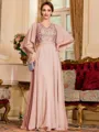 Resplendent A-Line Chiffon Applique V-Neck 1/2 Sleeves Floor-Length Mother of the Bride Dress
