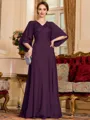 Resplendent A-Line Chiffon Applique V-Neck 1/2 Sleeves Floor-Length Mother of the Bride Dress