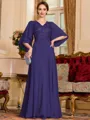 Resplendent A-Line Chiffon Applique V-Neck 1/2 Sleeves Floor-Length Mother of the Bride Dress