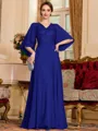 Resplendent A-Line Chiffon Applique V-Neck 1/2 Sleeves Floor-Length Mother of the Bride Dress