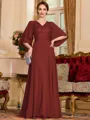 Resplendent A-Line Chiffon Applique V-Neck 1/2 Sleeves Floor-Length Mother of the Bride Dress