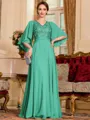 Resplendent A-Line Chiffon Applique V-Neck 1/2 Sleeves Floor-Length Mother of the Bride Dress