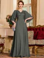 Resplendent A-Line Chiffon Applique V-Neck 1/2 Sleeves Floor-Length Mother of the Bride Dress