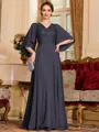 Resplendent A-Line Chiffon Applique V-Neck 1/2 Sleeves Floor-Length Mother of the Bride Dress