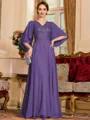 Resplendent A-Line Chiffon Applique V-Neck 1/2 Sleeves Floor-Length Mother of the Bride Dress
