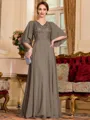 Resplendent A-Line Chiffon Applique V-Neck 1/2 Sleeves Floor-Length Mother of the Bride Dress
