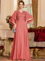 Resplendent A-Line Chiffon Applique V-Neck 1/2 Sleeves Floor-Length Mother of the Bride Dress