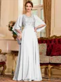 Resplendent A-Line Chiffon Applique V-Neck 1/2 Sleeves Floor-Length Mother of the Bride Dress