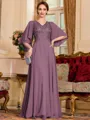 Resplendent A-Line Chiffon Applique V-Neck 1/2 Sleeves Floor-Length Mother of the Bride Dress