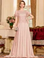 Gracious A-Line Chiffon Applique Scoop Short Sleeves Sweep Train Mother of the Bride Dress