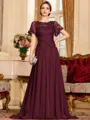 Gracious A-Line Chiffon Applique Scoop Short Sleeves Sweep Train Mother of the Bride Dress