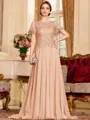 Gracious A-Line Chiffon Applique Scoop Short Sleeves Sweep Train Mother of the Bride Dress