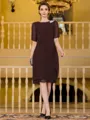 Immaculate Sheath Chiffon Beading Scoop 1/2 Sleeves Knee-Length Mother of the Bride Dress