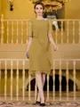 Immaculate Sheath Chiffon Beading Scoop 1/2 Sleeves Knee-Length Mother of the Bride Dress