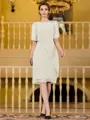 Immaculate Sheath Chiffon Beading Scoop 1/2 Sleeves Knee-Length Mother of the Bride Dress