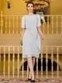Immaculate Sheath Chiffon Beading Scoop 1/2 Sleeves Knee-Length Mother of the Bride Dress