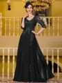 Immaculate A-Line Chiffon Applique V-Neck 3/4 Sleeves Floor-Length Mother of the Bride Dress