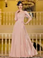 Immaculate A-Line Chiffon Applique V-Neck 3/4 Sleeves Floor-Length Mother of the Bride Dress