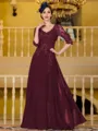 Immaculate A-Line Chiffon Applique V-Neck 3/4 Sleeves Floor-Length Mother of the Bride Dress