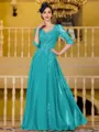 Immaculate A-Line Chiffon Applique V-Neck 3/4 Sleeves Floor-Length Mother of the Bride Dress