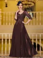 Immaculate A-Line Chiffon Applique V-Neck 3/4 Sleeves Floor-Length Mother of the Bride Dress