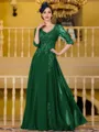 Immaculate A-Line Chiffon Applique V-Neck 3/4 Sleeves Floor-Length Mother of the Bride Dress