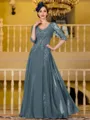 Immaculate A-Line Chiffon Applique V-Neck 3/4 Sleeves Floor-Length Mother of the Bride Dress