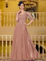 Immaculate A-Line Chiffon Applique V-Neck 3/4 Sleeves Floor-Length Mother of the Bride Dress