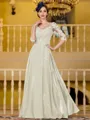 Immaculate A-Line Chiffon Applique V-Neck 3/4 Sleeves Floor-Length Mother of the Bride Dress