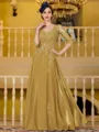 Immaculate A-Line Chiffon Applique V-Neck 3/4 Sleeves Floor-Length Mother of the Bride Dress