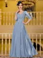 Immaculate A-Line Chiffon Applique V-Neck 3/4 Sleeves Floor-Length Mother of the Bride Dress