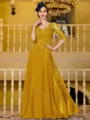 Immaculate A-Line Chiffon Applique V-Neck 3/4 Sleeves Floor-Length Mother of the Bride Dress