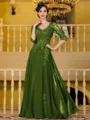 Immaculate A-Line Chiffon Applique V-Neck 3/4 Sleeves Floor-Length Mother of the Bride Dress