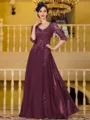 Immaculate A-Line Chiffon Applique V-Neck 3/4 Sleeves Floor-Length Mother of the Bride Dress