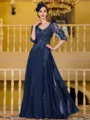 Immaculate A-Line Chiffon Applique V-Neck 3/4 Sleeves Floor-Length Mother of the Bride Dress