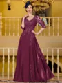 Immaculate A-Line Chiffon Applique V-Neck 3/4 Sleeves Floor-Length Mother of the Bride Dress